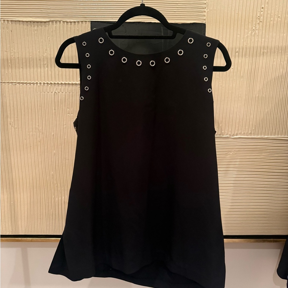 Calvin Klein Black Modern Blouse with Silver Rivets Front & Black